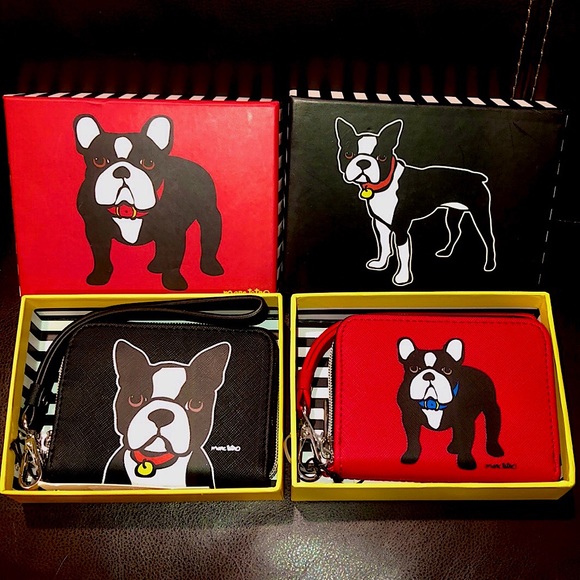 K MARC TETRO Red Bull Dog or Black Bull Dog Saffiano Leather Full Zip Wristlet - Picture 3 of 17